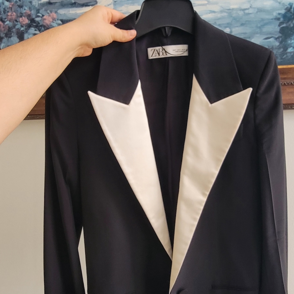 🖤 ZARA Black & White Contrast Tuxedo Blazer